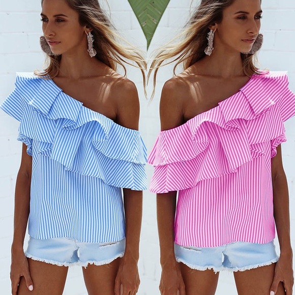 LEA JAMES FASHIONS Tops - 💞2X HP PINK POPULAR SEXY DOUBLE RUFFLE PINK TOP
